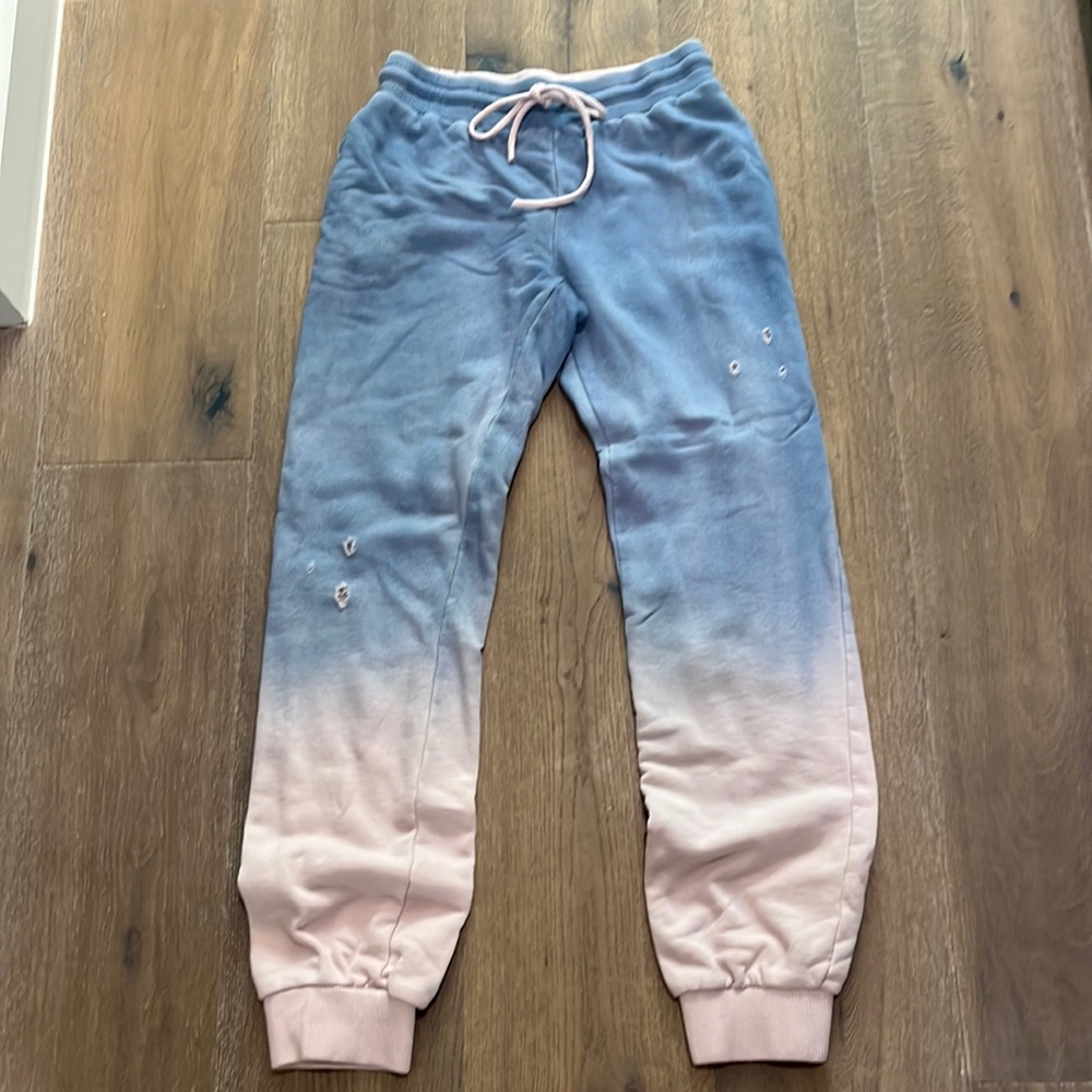 Tyler Jacobs size small blue fade to pink sweatpants